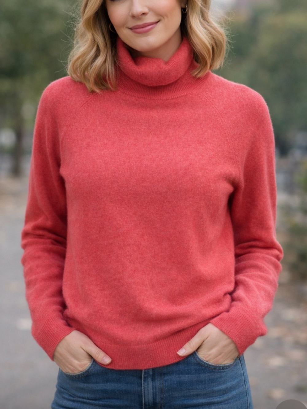 Preswick & Moore Coral-Red Cashmere Turtleneck Sweater
